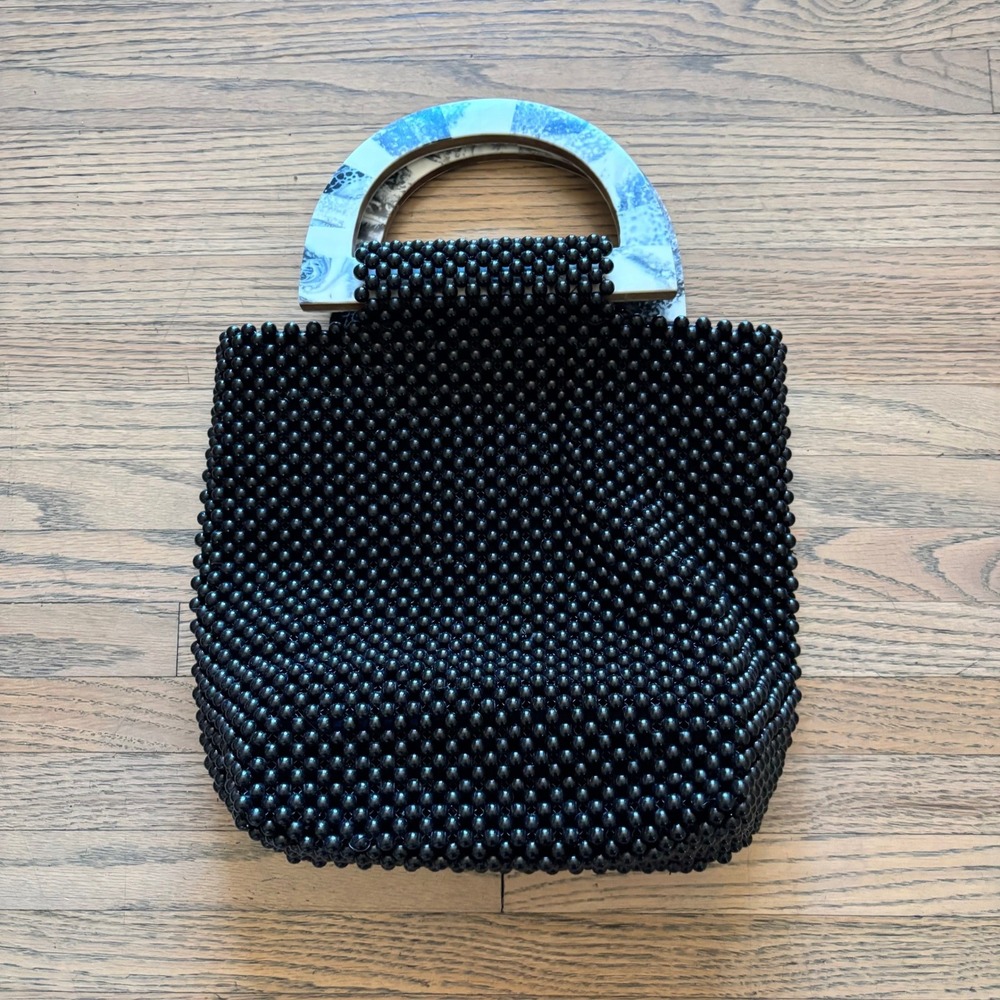 Cleobella Black Beaded Handbag Marble Effect Top Handle Vintage Style